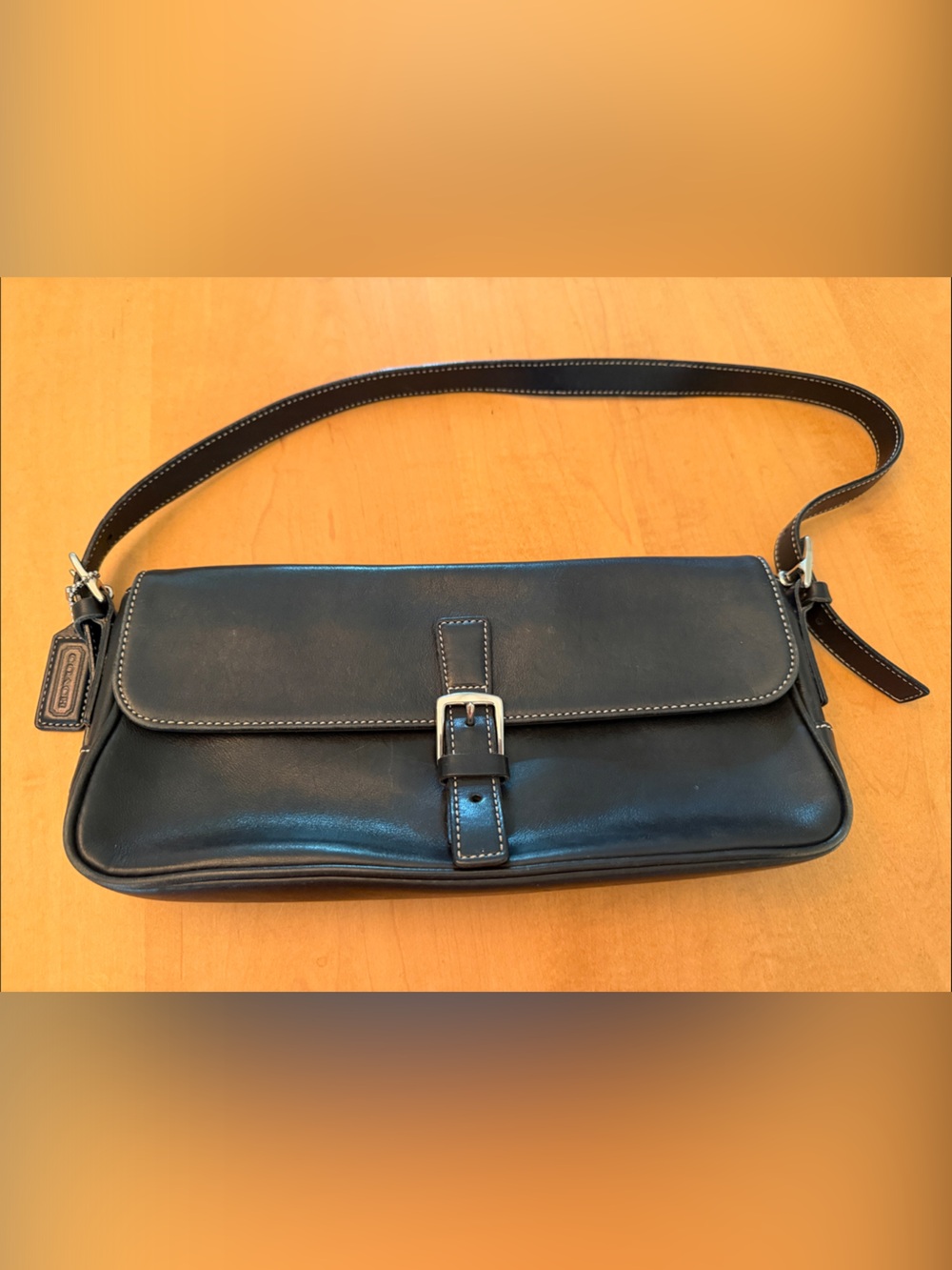 Coach Black Leather Shoulder Bag with Buckle